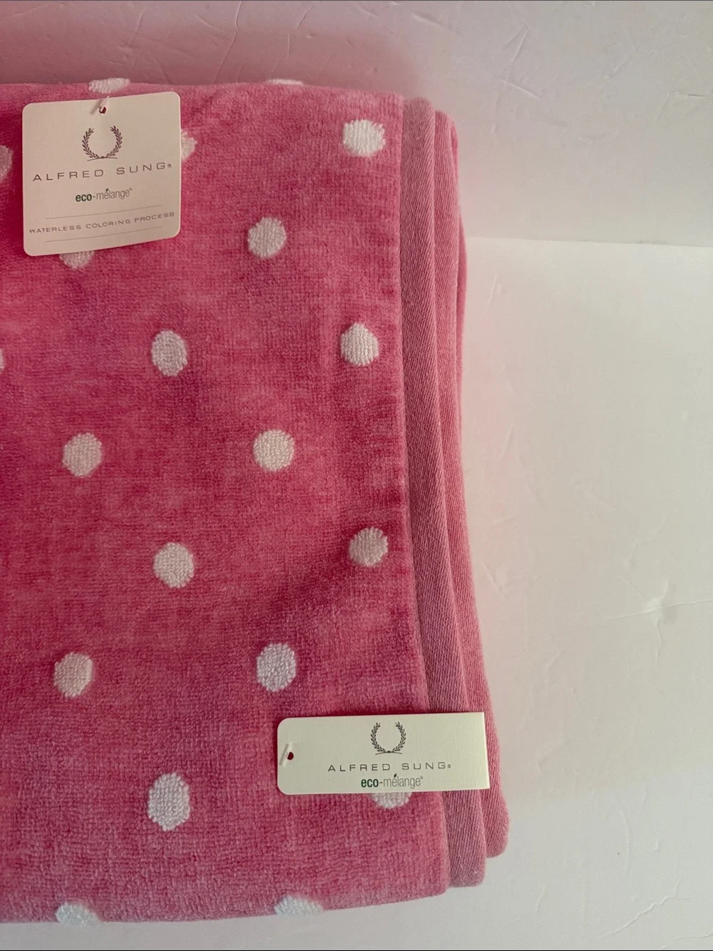 NWT Alfred Sung 6 Piece Cotton Blend Bath Towel Set Pink Raised White Polka Dots